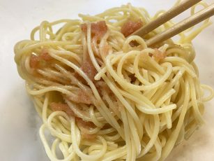 めんたいと汐ふき昆布のパスタ